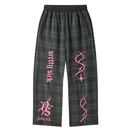 Barbed Plaid Straight Leg Pants